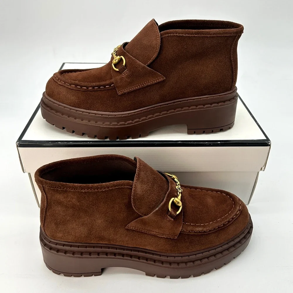 Steve Madden Presly Bootie Womens Size 8.5‎ Brown Suede Block Heel NEW
